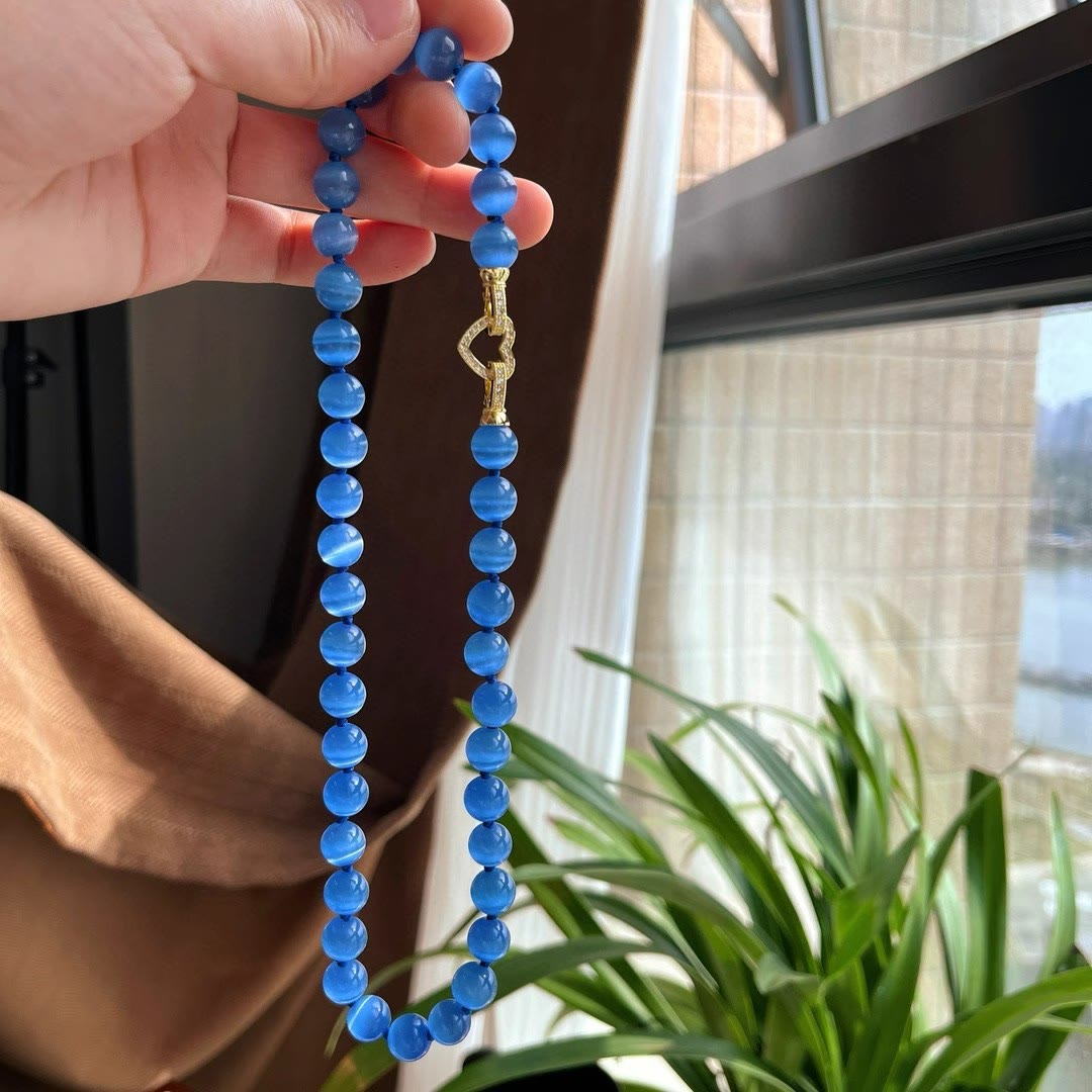 Olivenorma Blue Cat's Eye Stone Beaded Necklace - image 2