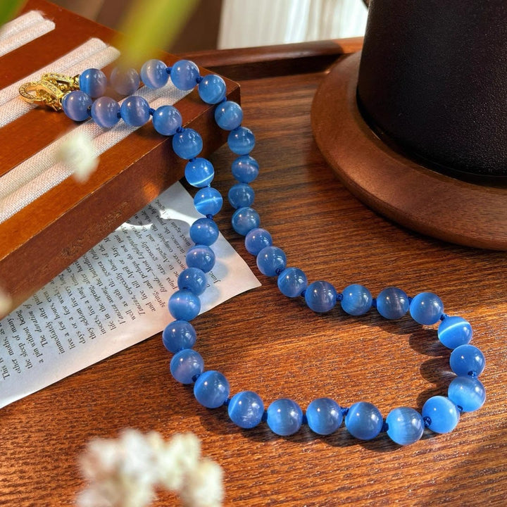 Olivenorma Blue Cat's Eye Stone Beaded Necklace - image 7