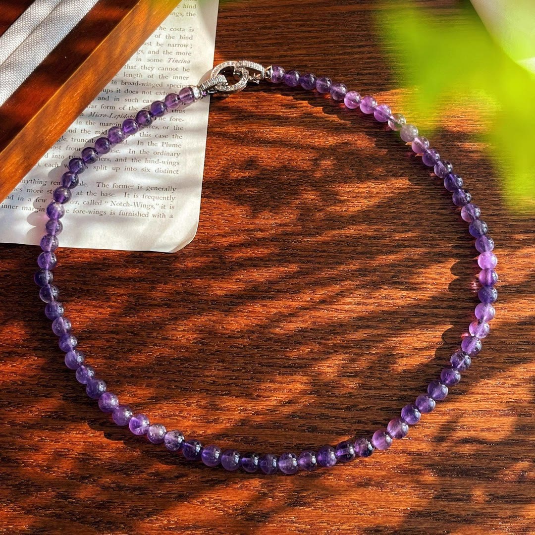 Olivenorma 6/8mm Natural Amethyst Bead Necklace - 6mm - image 1