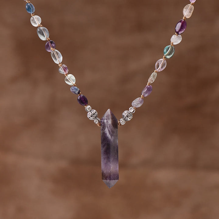 Olivenorma Fluorite Beaded Amethyst Hexagonal Pendant Necklace - Amethyst & Fluorite - image 0