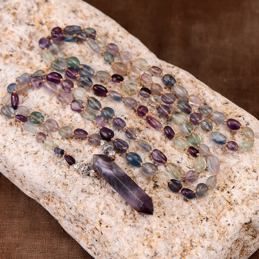 Olivenorma Fluorite Beaded Amethyst Hexagonal Pendant Necklace - image 2