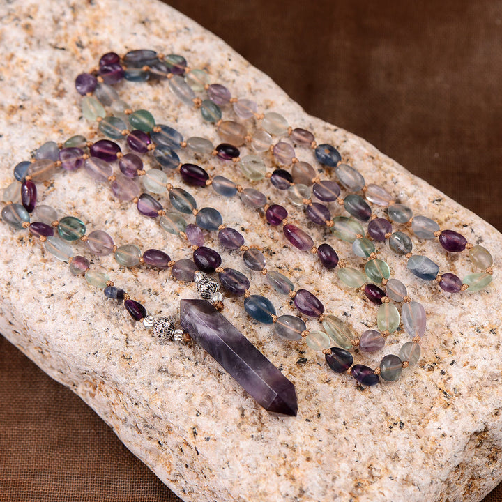 Olivenorma Fluorite Beaded Amethyst Hexagonal Pendant Necklace - image 2