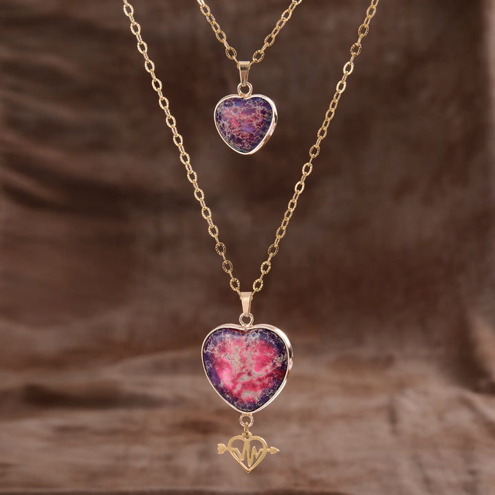 Olivenorma Natural Stone Double Chain Pendant Necklace - Red Emperor Stone - image 8