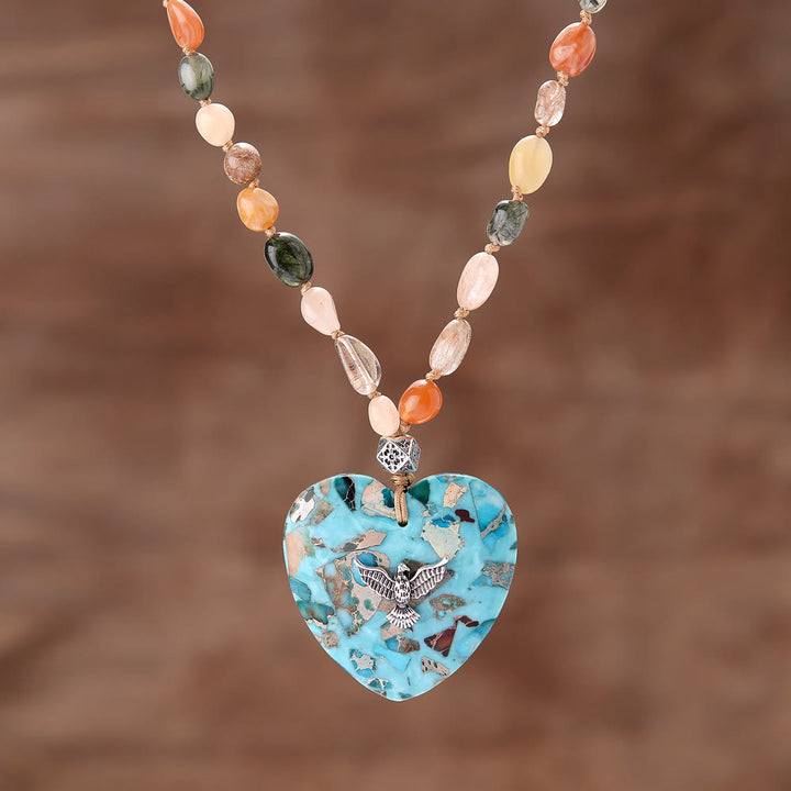 Olivenorma Natural Amazonite Pendant Rutilated Quartz Beaded Necklace - Emperor Stone & Peace Bird - image 9