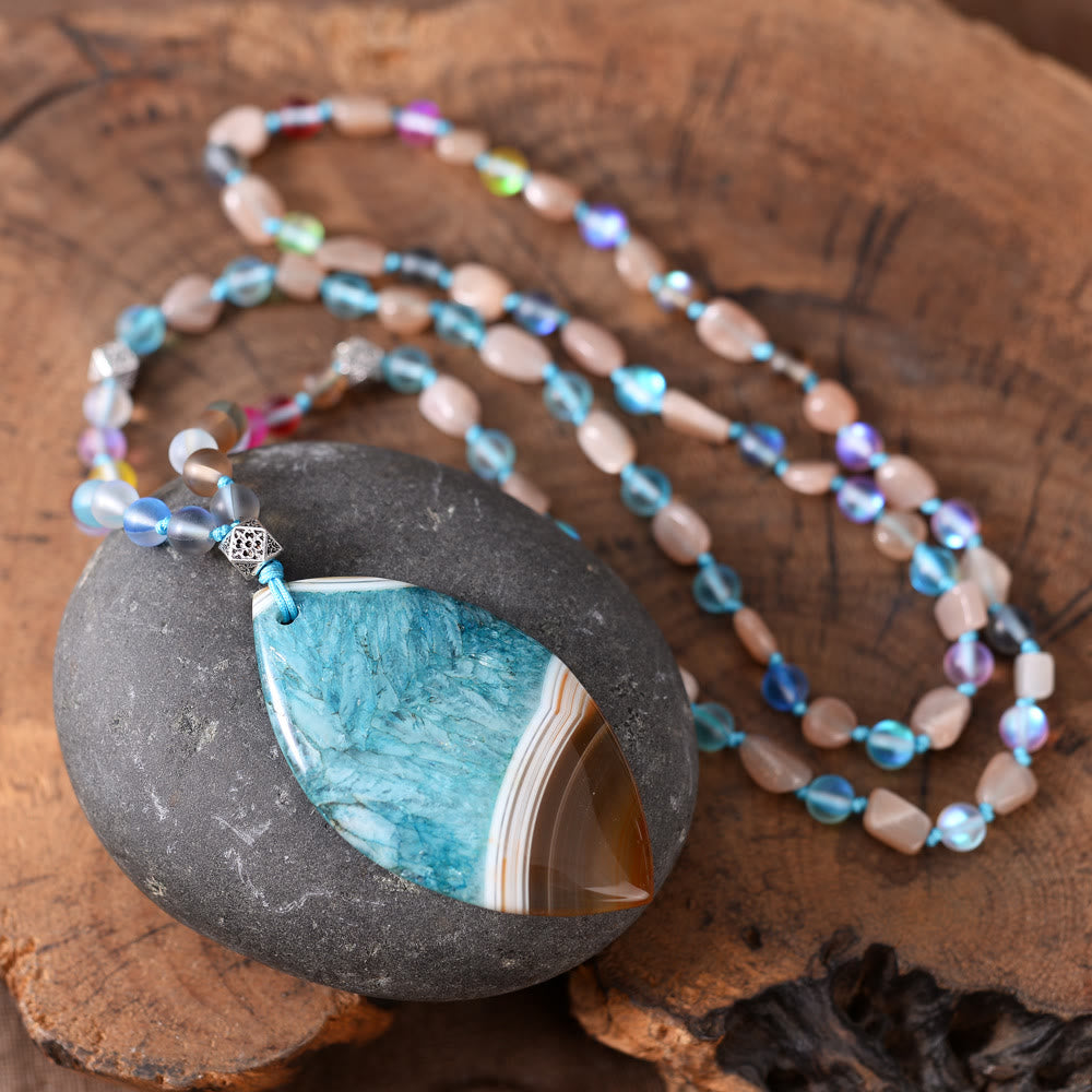 Olivenorma Natural Amazonite Pendant Rutilated Quartz Beaded Necklace - image 1