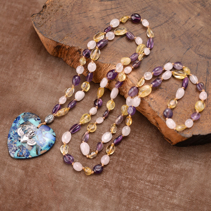 Olivenorma Natural Amazonite Pendant Rutilated Quartz Beaded Necklace - image 5