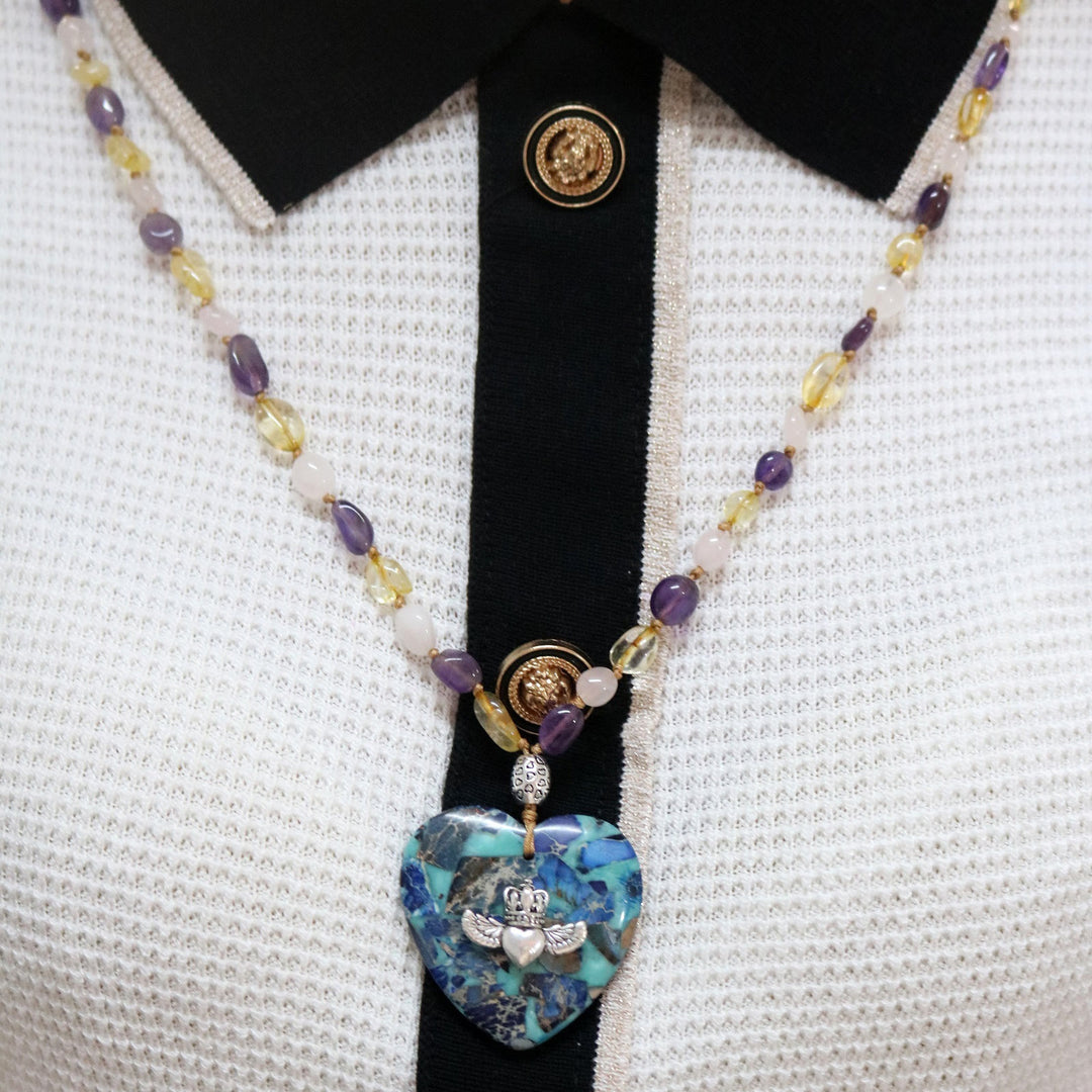 Olivenorma Natural Amazonite Pendant Rutilated Quartz Beaded Necklace - image 4
