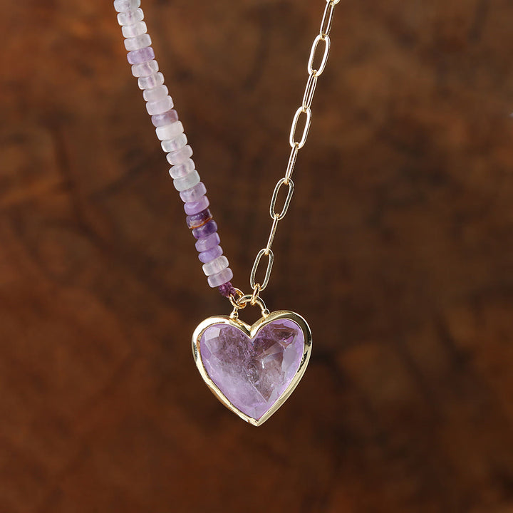 Olivenorma Amethyst Rose Quartz Beaded Heart Pendant Necklace - Amethyst - image 0