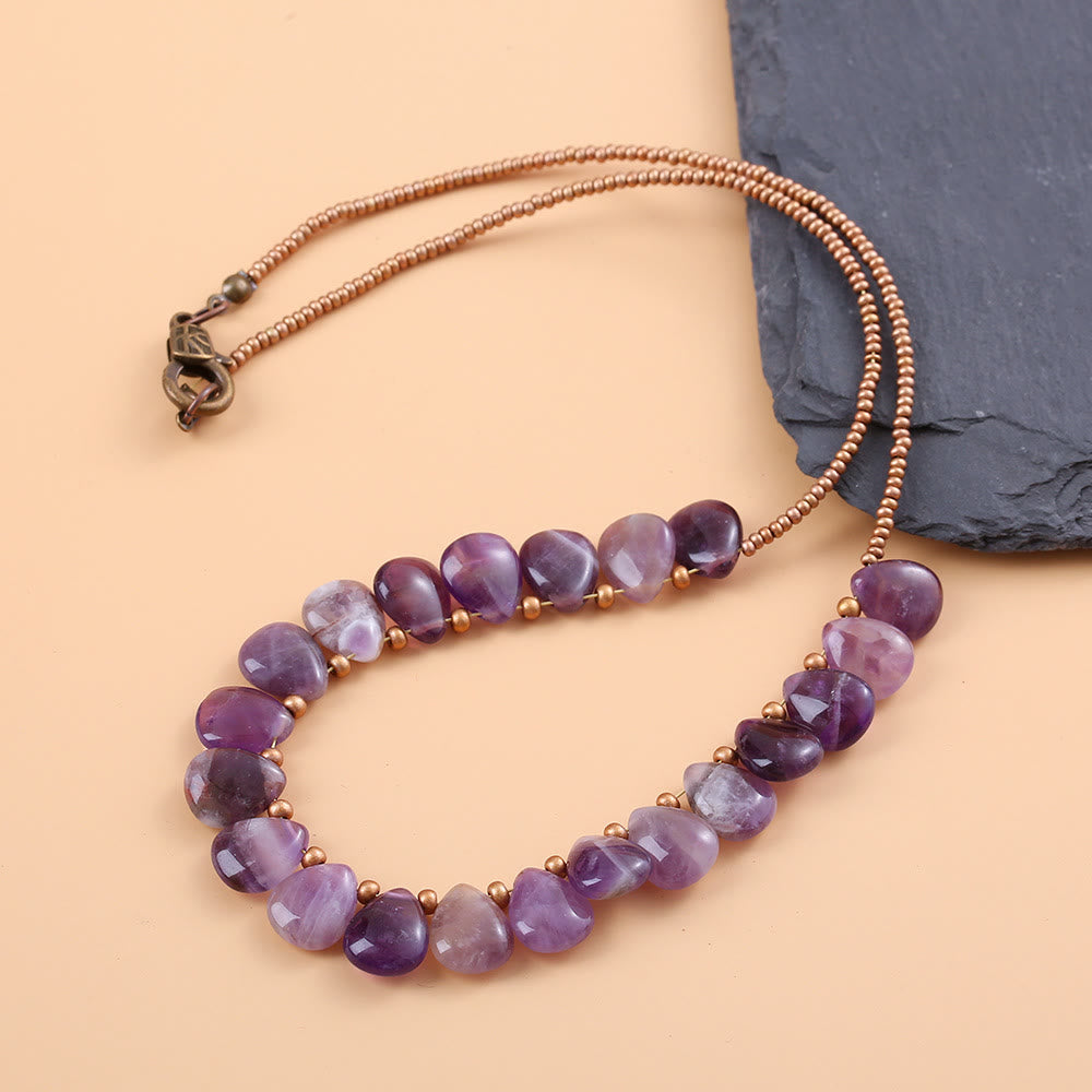 Olivenorma Amethyst Rose Quartz Beaded Heart Pendant Necklace - Water Drop Amethyst - image 2