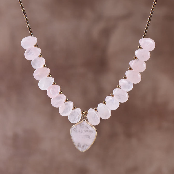 Olivenorma Amethyst Rose Quartz Beaded Heart Pendant Necklace - Water Drop Rose Quartz - image 4