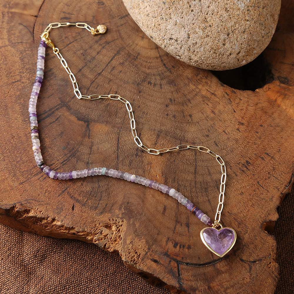 Olivenorma Amethyst Rose Quartz Beaded Heart Pendant Necklace - image 1