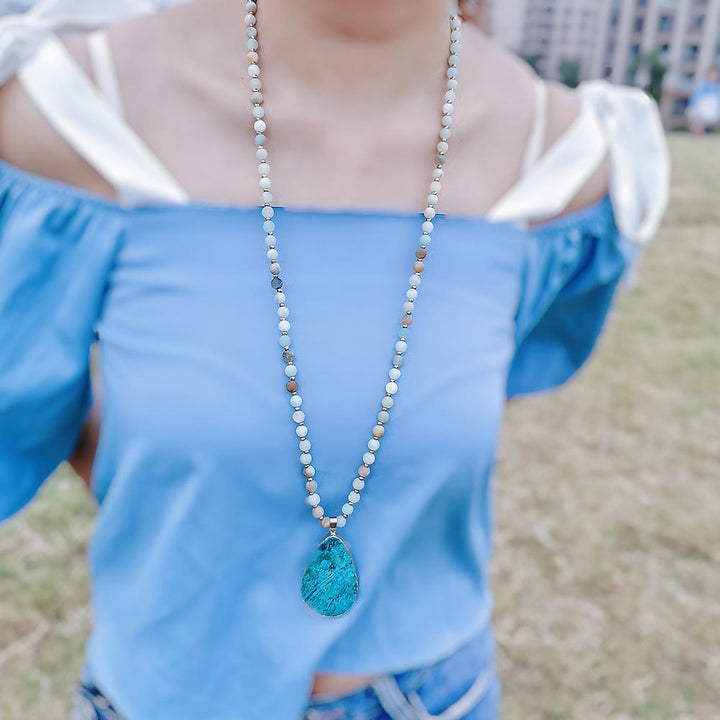 Olivenorma Amazonite Beaded Drop Pendant Necklace - image 1