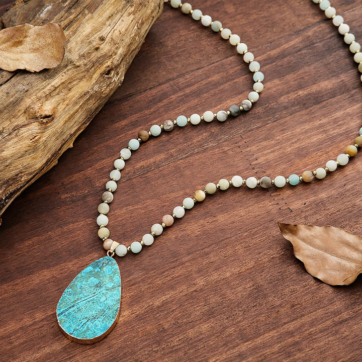 Olivenorma Amazonite Beaded Drop Pendant Necklace - image 2