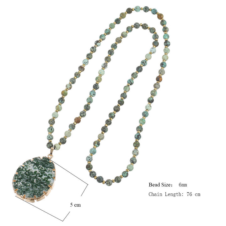 Olivenorma African Turquoise Beaded Moss Agate Pendant Necklace - image 2