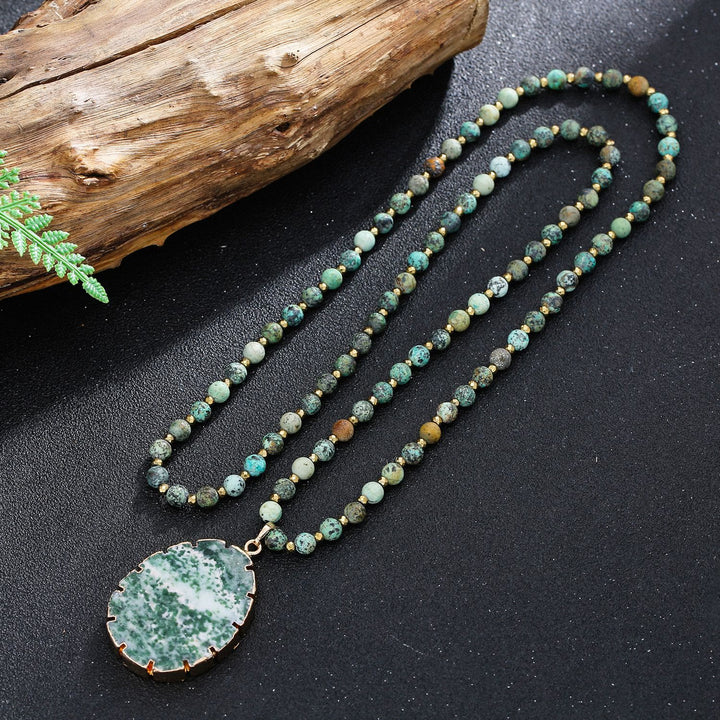 Olivenorma African Turquoise Beaded Moss Agate Pendant Necklace - African Turquoise & Moss Agate - image 0