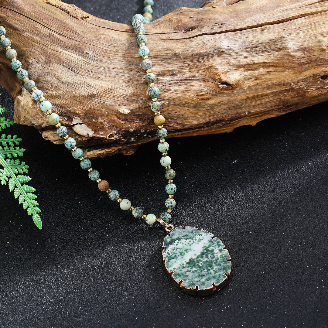 Olivenorma African Turquoise Beaded Moss Agate Pendant Necklace - image 1