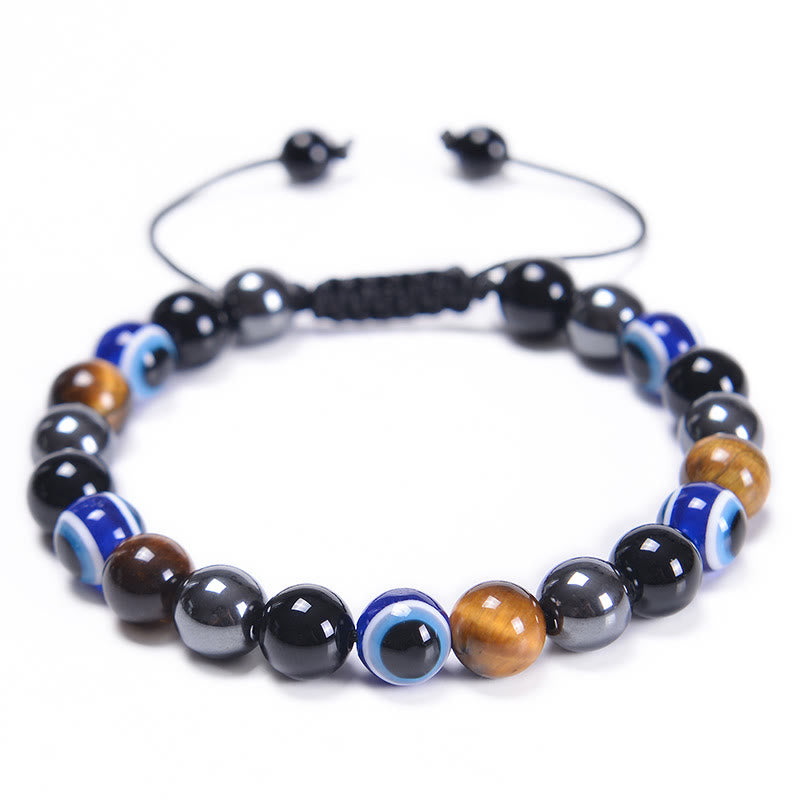 Olivenorma Obsidian Hematite Blue Red Tiger Eye Bracelet - Tiger Eye - 8mm - Braided Rope - image 1