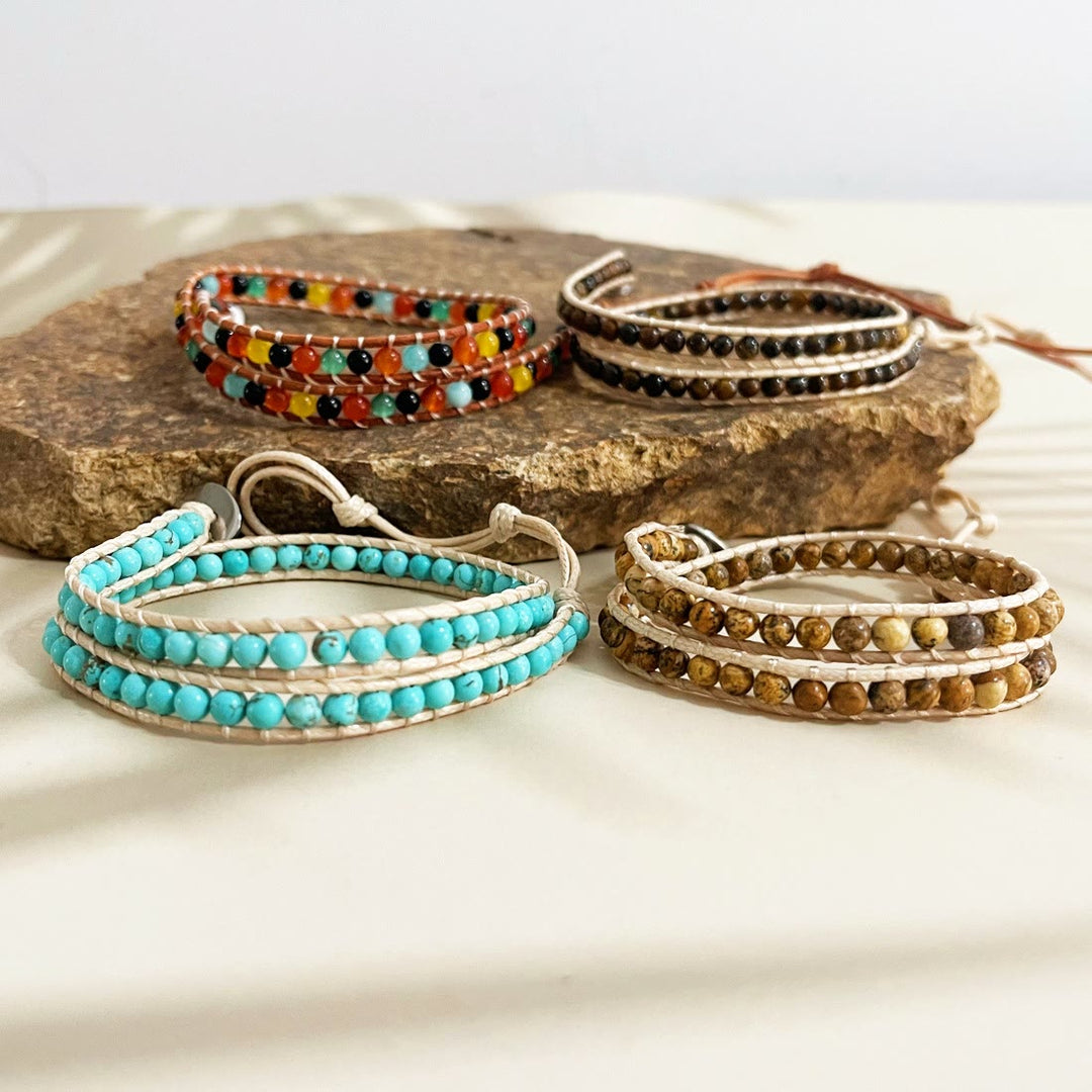 Olivenorma Natural stone beads leather rope braided Bracelet - image 15