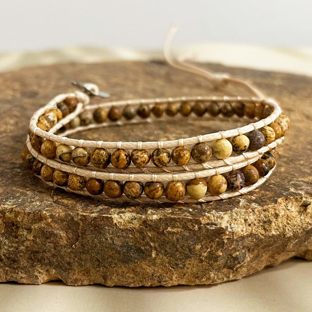 Olivenorma Natural stone beads leather rope braided Bracelet - Picture Jasper - image 6
