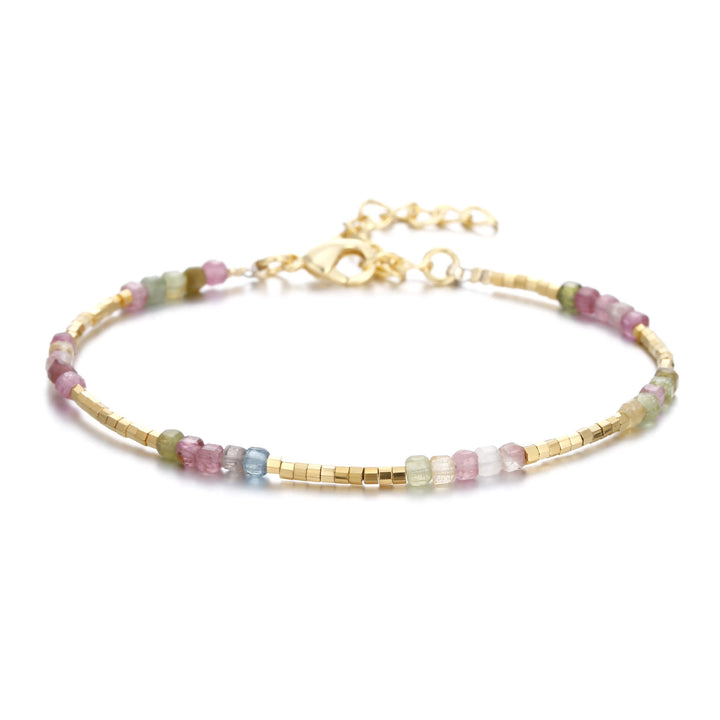 Olivenorma Natural Stone Cube Cut Metal Buckle Bracelet - Rainbow Tourmaline - image 30