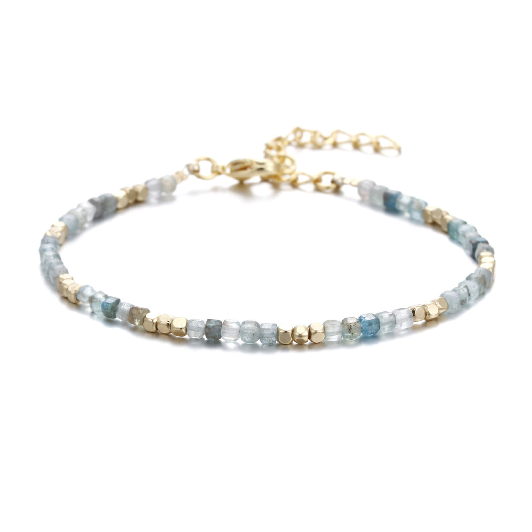 Olivenorma Natural Stone Cube Cut Metal Buckle Bracelet - Apatite - image 2