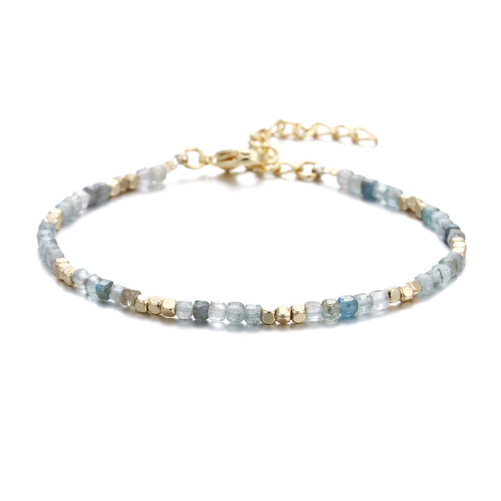 Olivenorma Natural Stone Cube Cut Metal Buckle Bracelet - Apatite - image 2