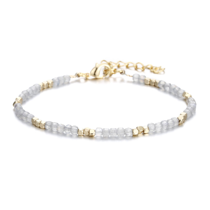 Olivenorma Natural Stone Cube Cut Metal Buckle Bracelet - Labradorite - image 11