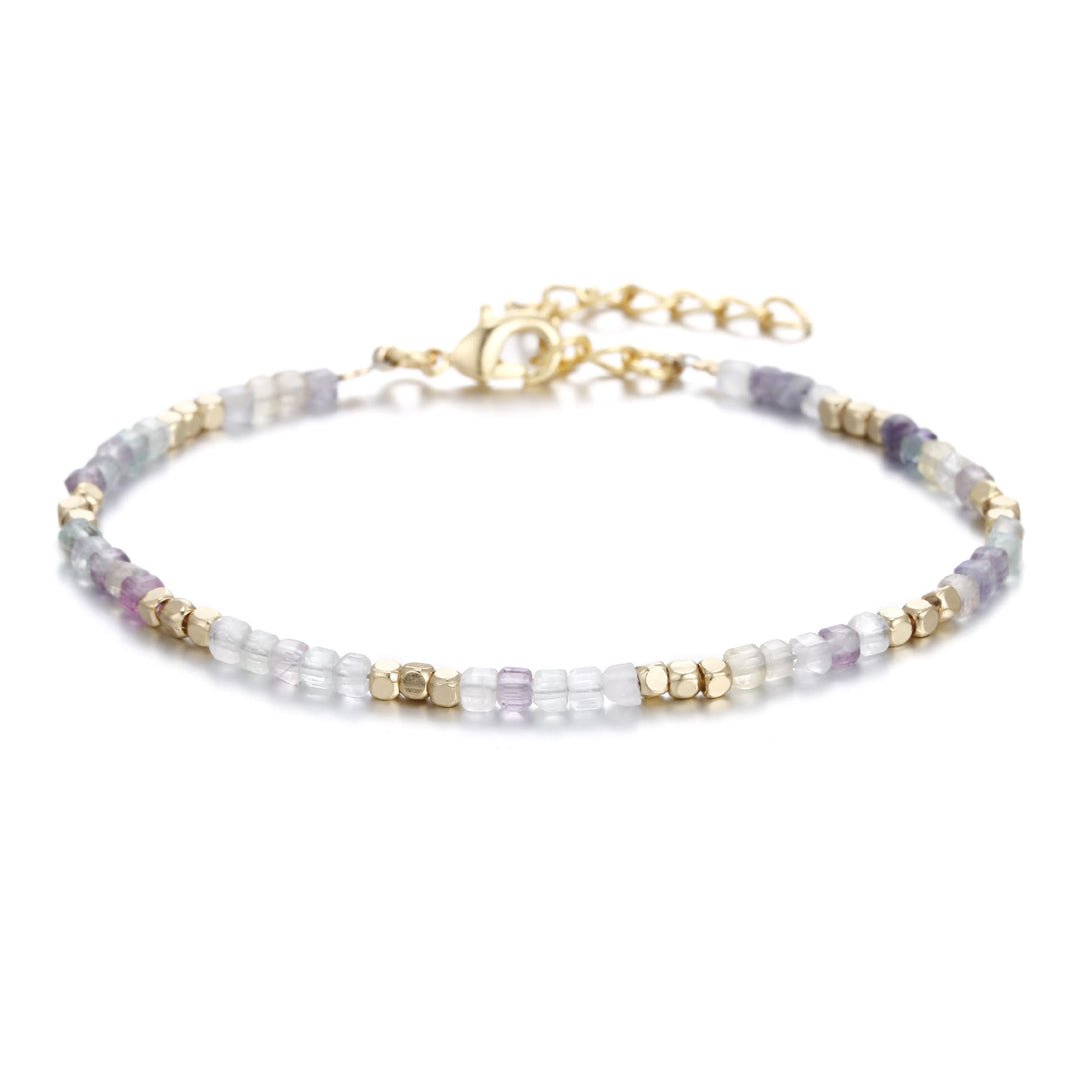 Olivenorma Natural Stone Cube Cut Metal Buckle Bracelet - Rainbow Fluorite - image 17