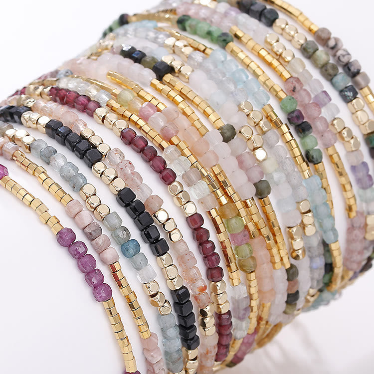 Olivenorma Natural Stone Cube Cut Metal Buckle Bracelet - image 0