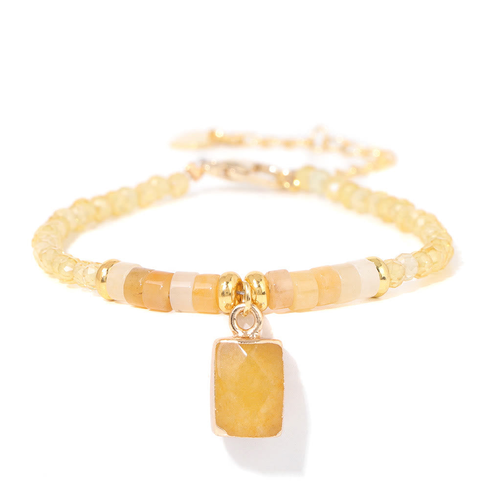 Olivenorma 3mm Natural Stone Beads Square Pendant Bracelet - Citrine - image 4