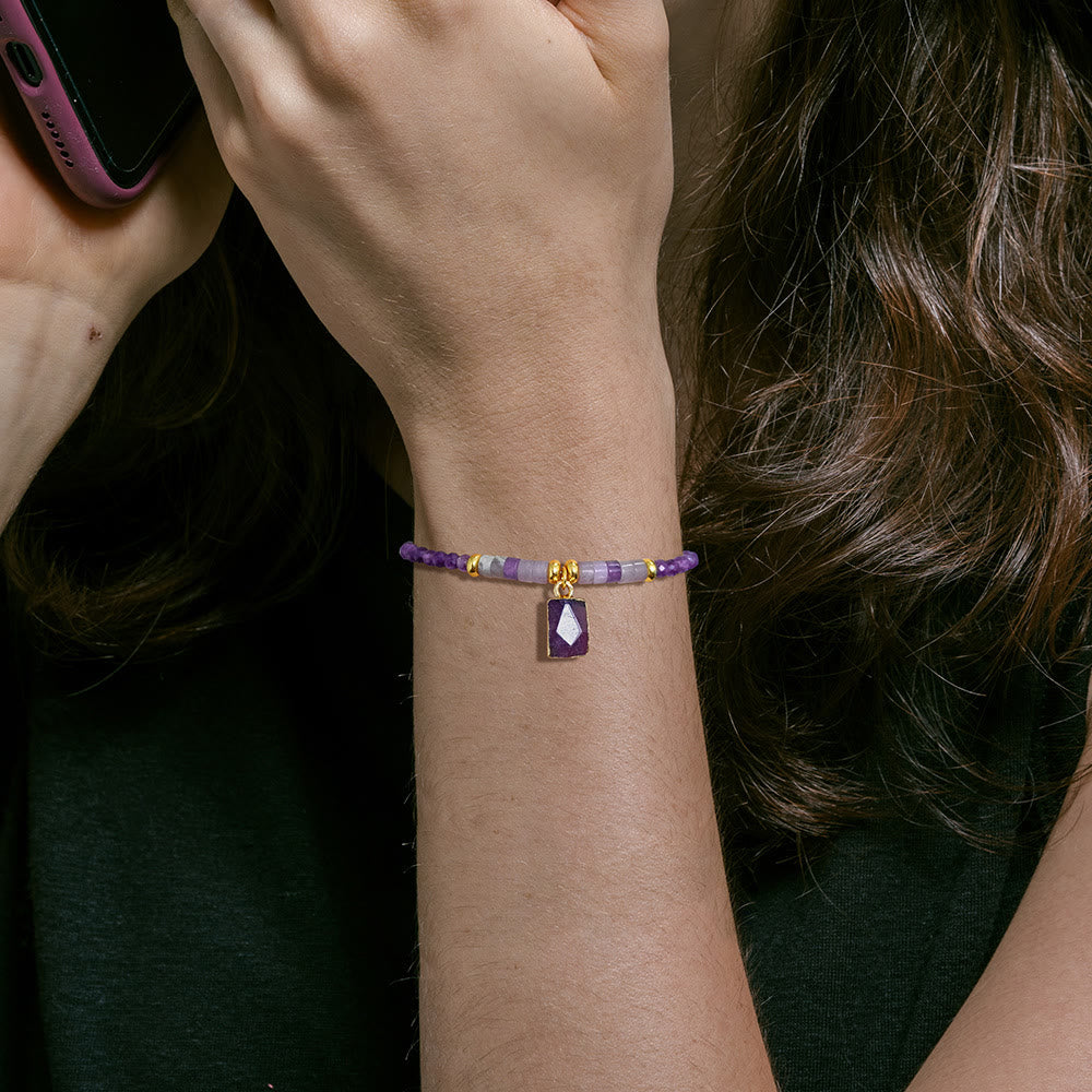 Olivenorma 3mm Natural Stone Beads Square Pendant Bracelet - image 2