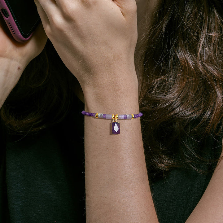 Olivenorma 3mm Natural Stone Beads Square Pendant Bracelet - image 2