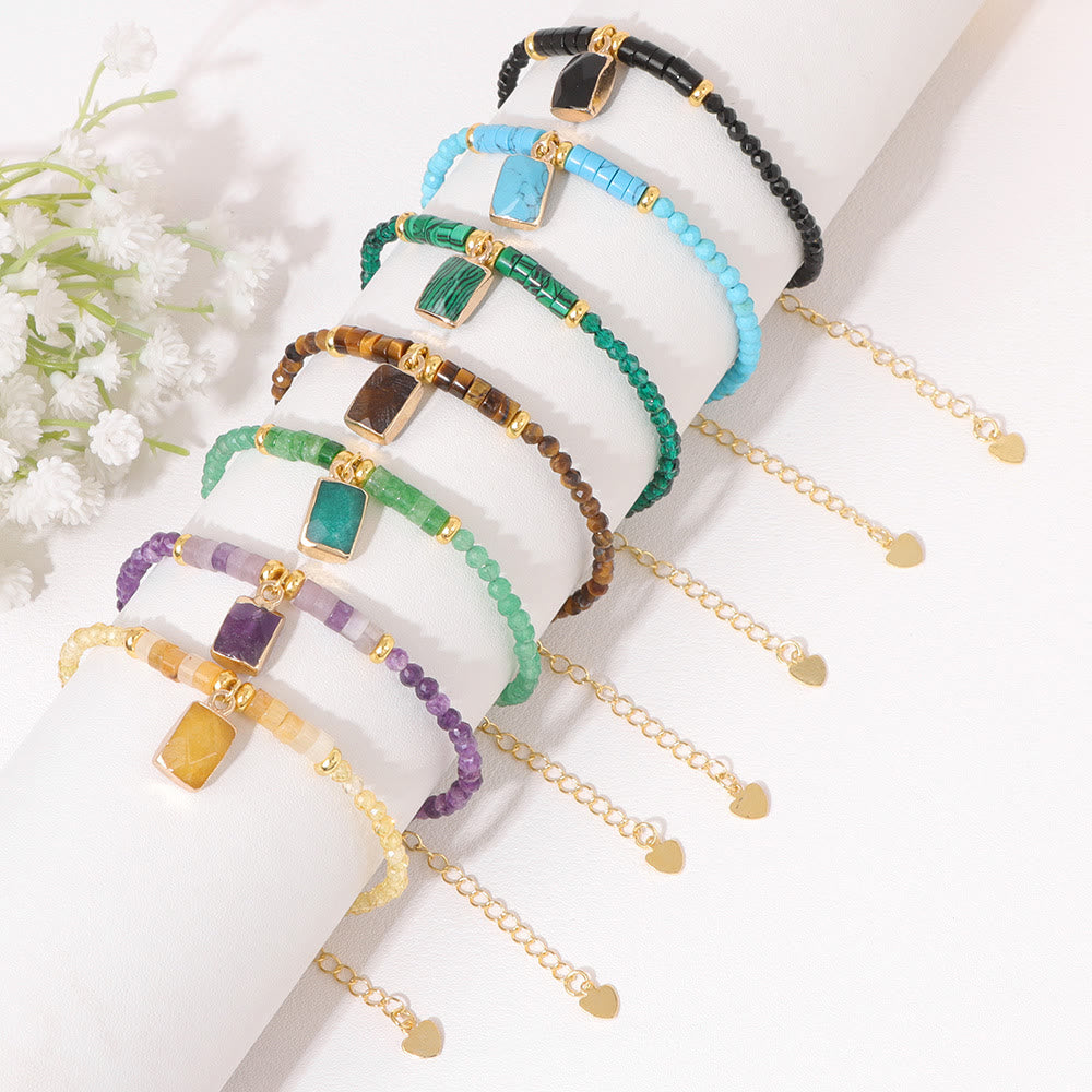 Olivenorma 3mm Natural Stone Beads Square Pendant Bracelet - image 19