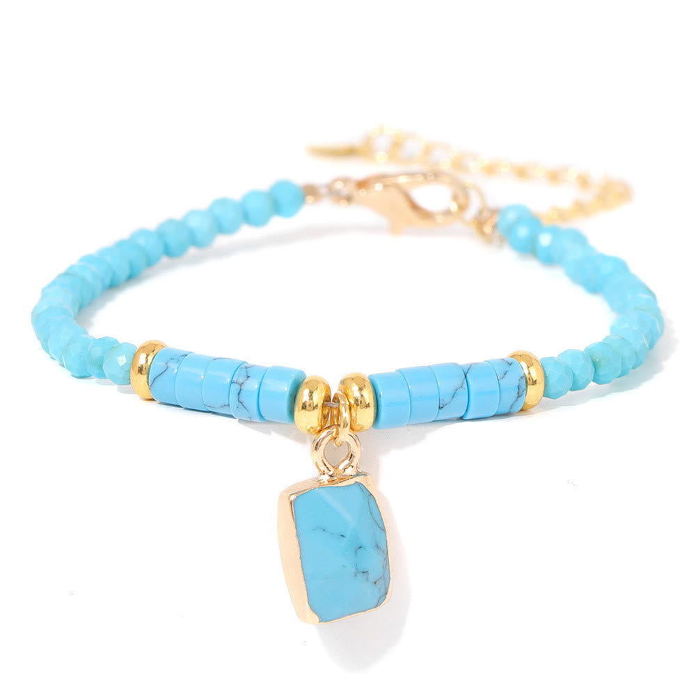 Olivenorma 3mm Natural Stone Beads Square Pendant Bracelet - Turquoise - image 16