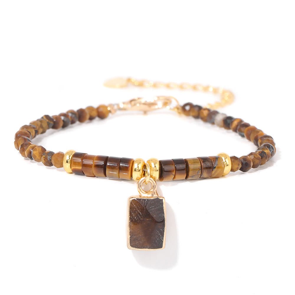 Olivenorma 3mm Natural Stone Beads Square Pendant Bracelet - Tiger Eye - image 14