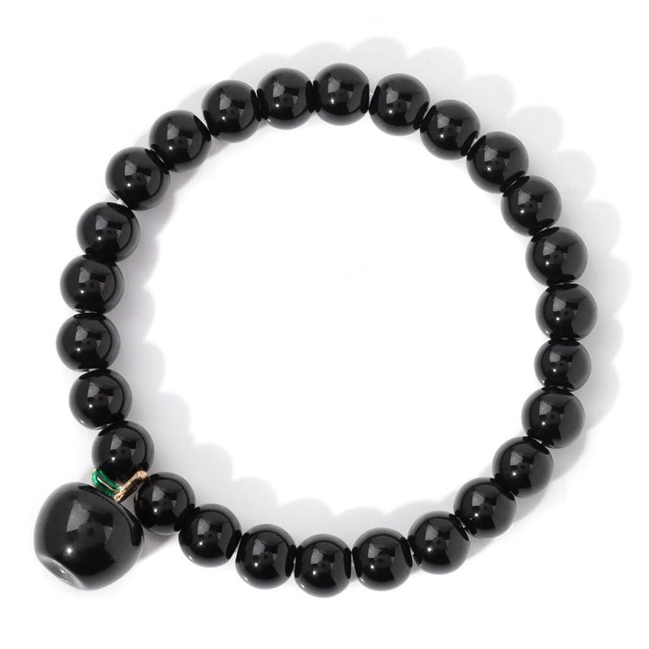 Olivenorma 8mm Natural Stone Beads Apple Pendant Bracelet - Obsidian - image 9