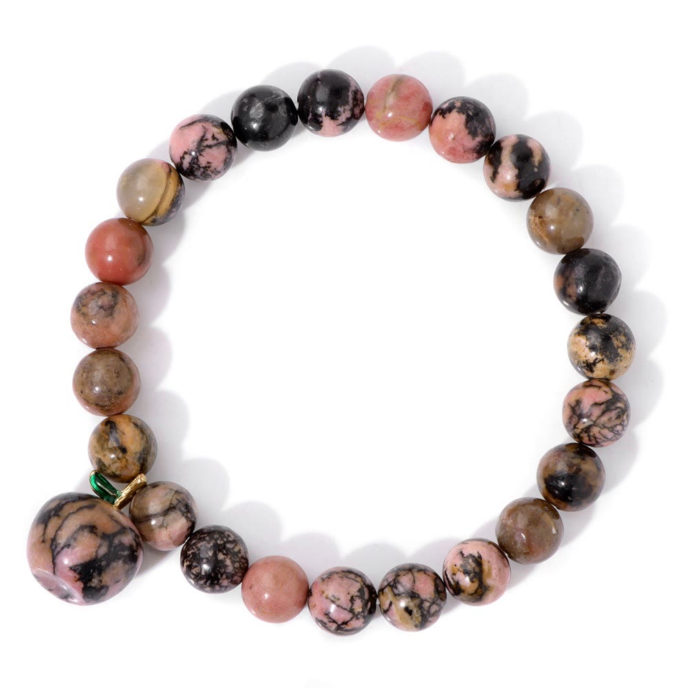 Olivenorma 8mm Natural Stone Beads Apple Pendant Bracelet - Rhodonite - image 17