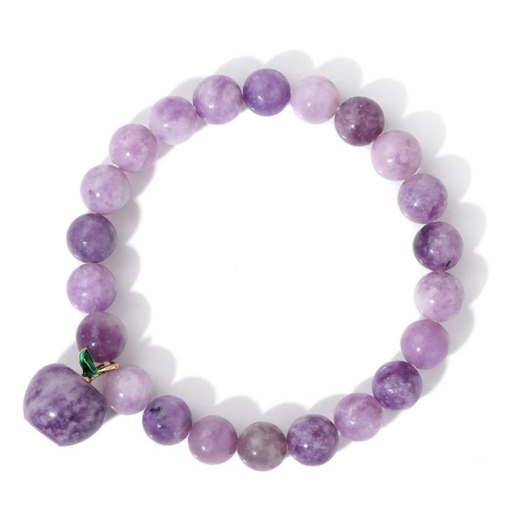 Olivenorma 8mm Natural Stone Beads Apple Pendant Bracelet - Amethyst - image 2