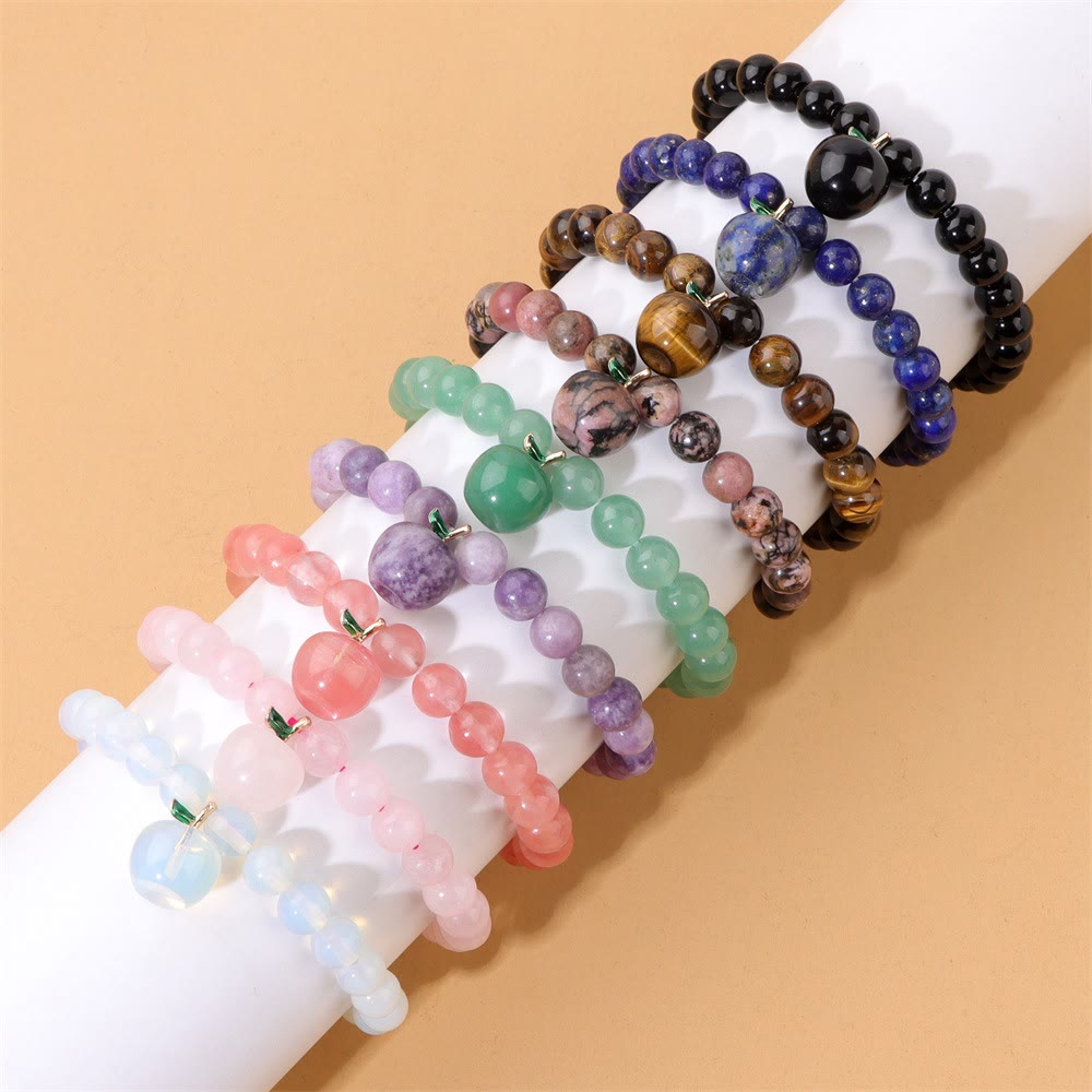 Olivenorma 8mm Natural Stone Beads Apple Pendant Bracelet - image 1
