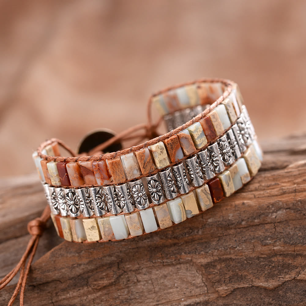 Olivenorma Emperor Stone Beaded Bohemian Wide Face Bracelet - Agalmatolite - image 2