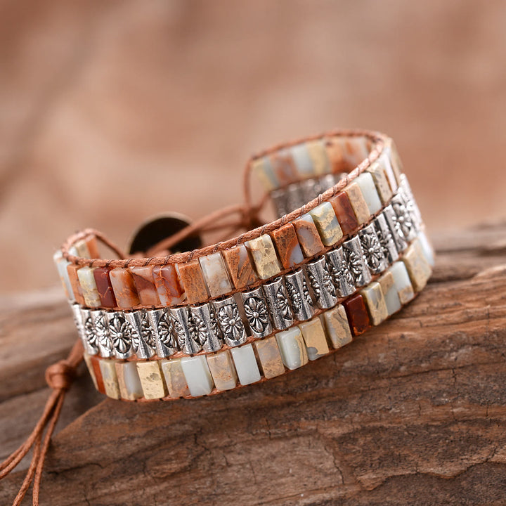 Olivenorma Emperor Stone Beaded Bohemian Wide Face Bracelet - Agalmatolite - image 2