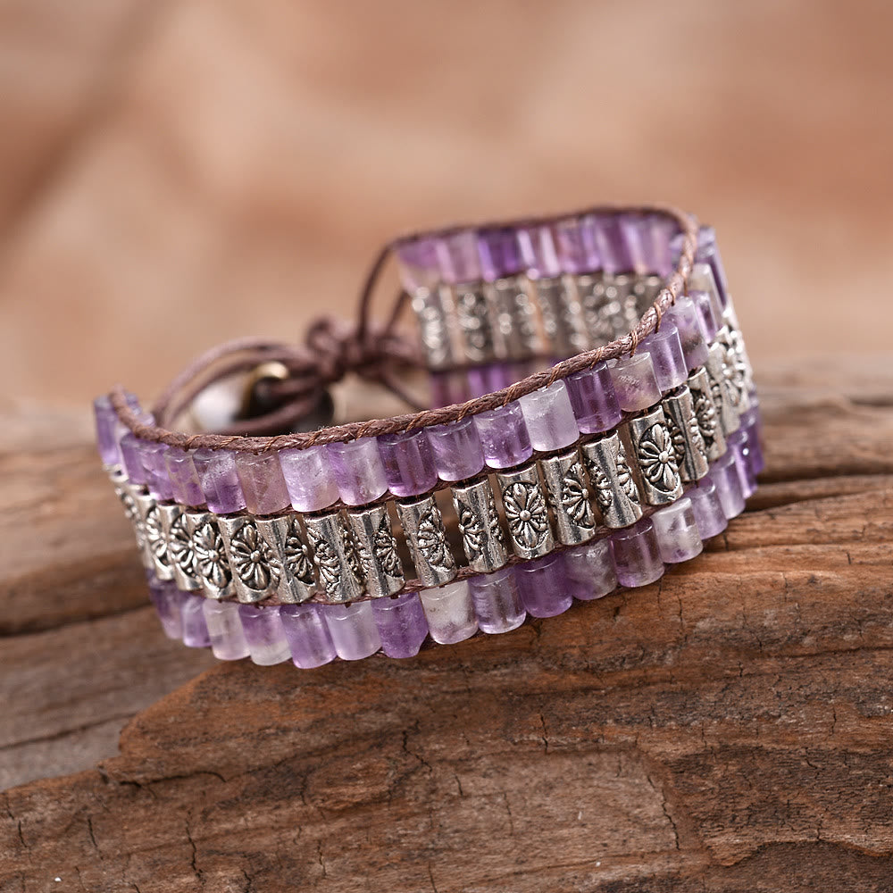 Olivenorma Emperor Stone Beaded Bohemian Wide Face Bracelet - Amethyst - image 0