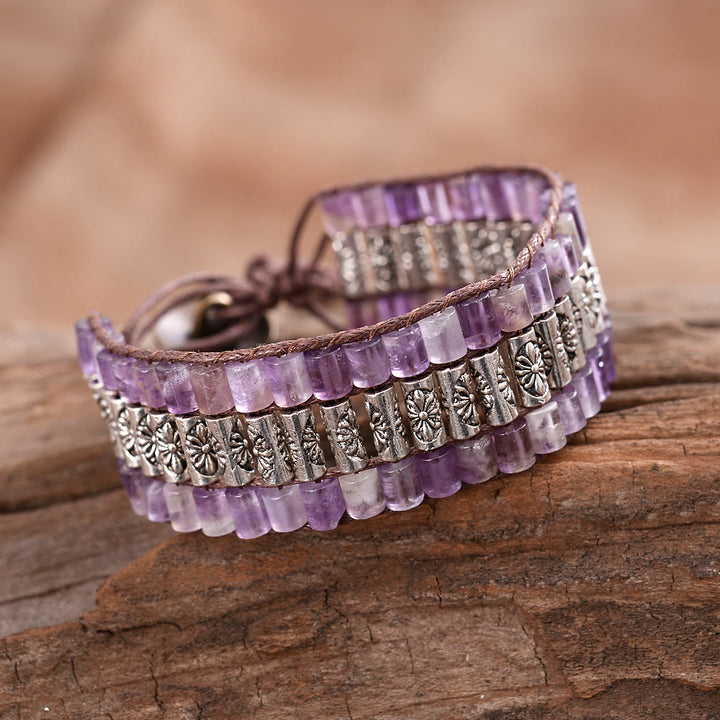 Olivenorma Emperor Stone Beaded Bohemian Wide Face Bracelet - Amethyst - image 0