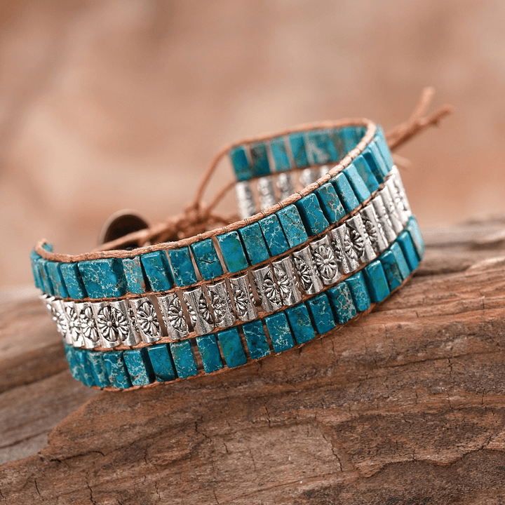 Olivenorma Emperor Stone Beaded Bohemian Wide Face Bracelet - Blue Emperor Stone - image 4