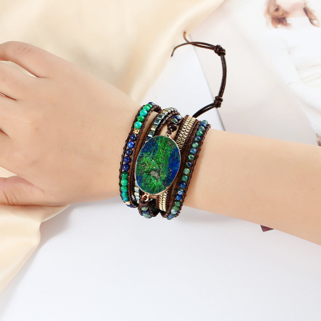 Olivenorma Lapis Lazuli African Turquoise Braided Bracelet - image 1