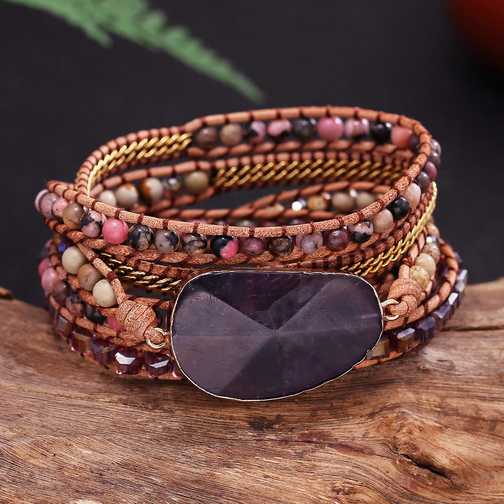 Olivenorma Amethyst Rhodonite Picture Jasper Braided Bracelet - Amethyst & Picture Jasper & Rhodonite - image 0