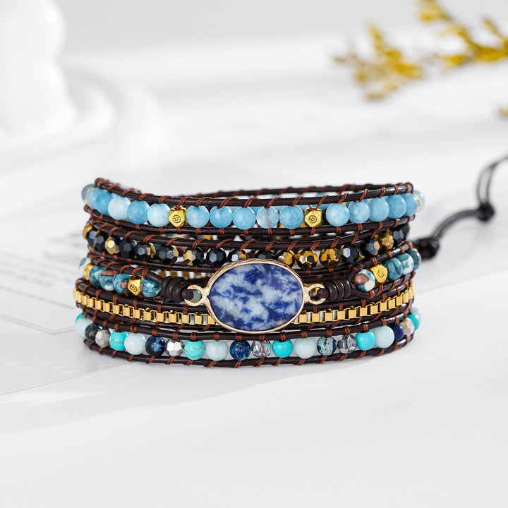 Olivenorma Aquamarine Blue Sodalite Multi-Wrap Braided Bracelet - Aquamarine & Blue Sodalite & Turquoise - image 0