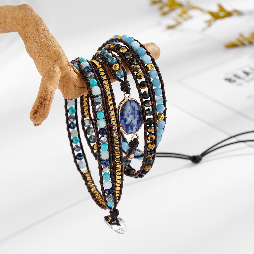 Olivenorma Aquamarine Blue Sodalite Multi-Wrap Braided Bracelet - image 2