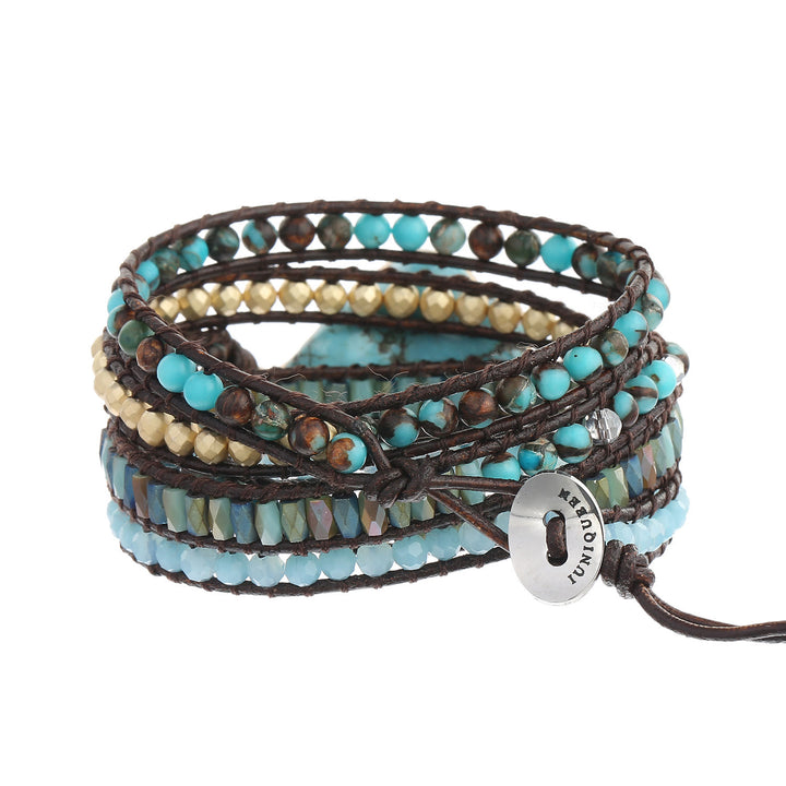Olivenorma Irregular Turquoise Aquamarine Multi-Wrap Braided Bracelet - image 4