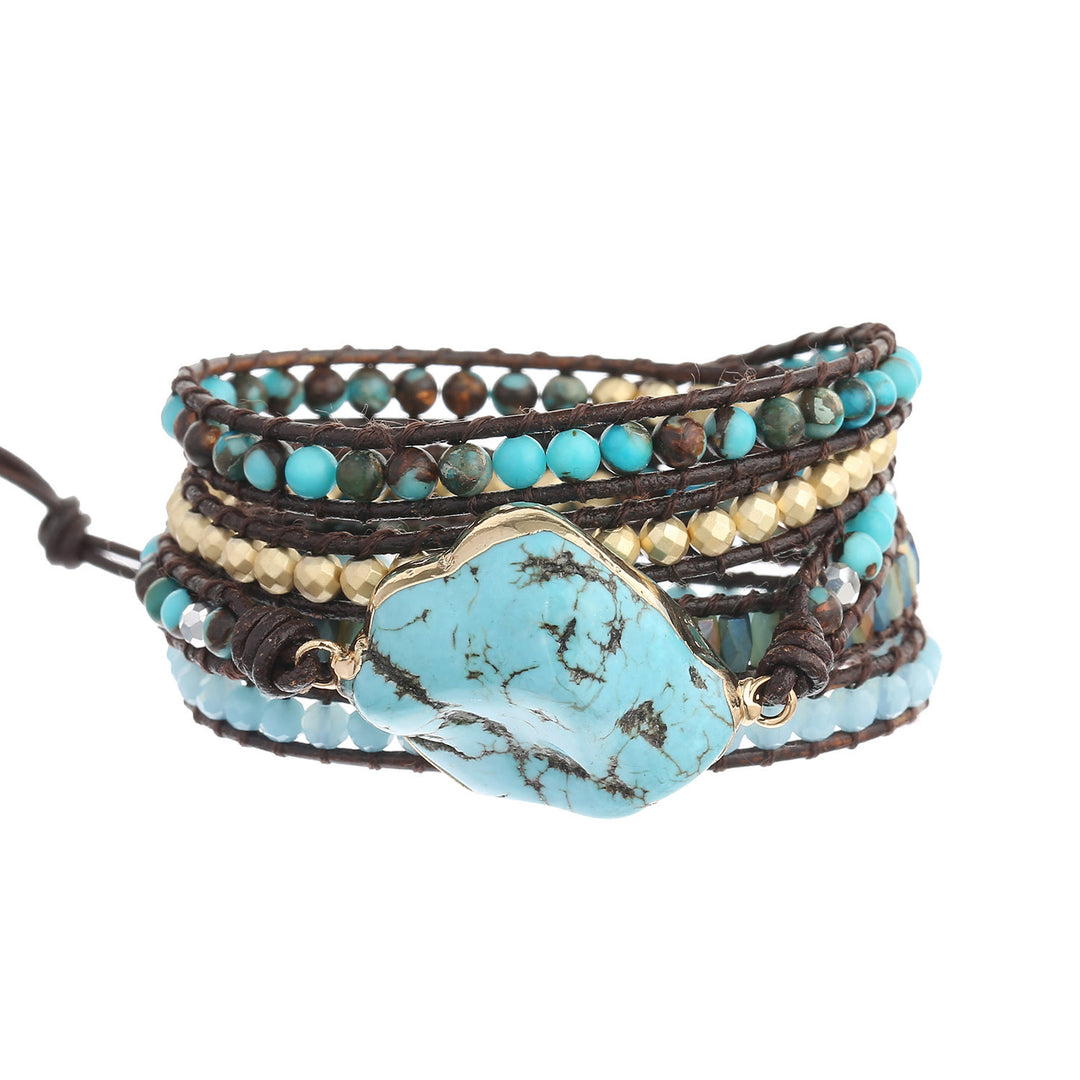 Olivenorma Irregular Turquoise Aquamarine Multi-Wrap Braided Bracelet - image 3